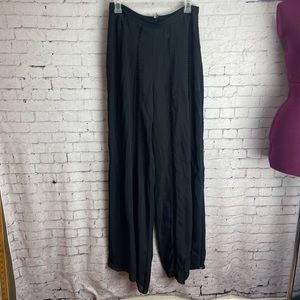 Haute Hippie black silk wide leg pants sheer with ladder lace details